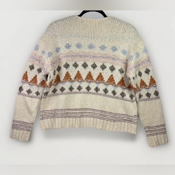 Saltwater Luxe Boho Aztec Cardigan Open Front Chunky Knit Neutral M Wool Blend - Picture 4 of 8